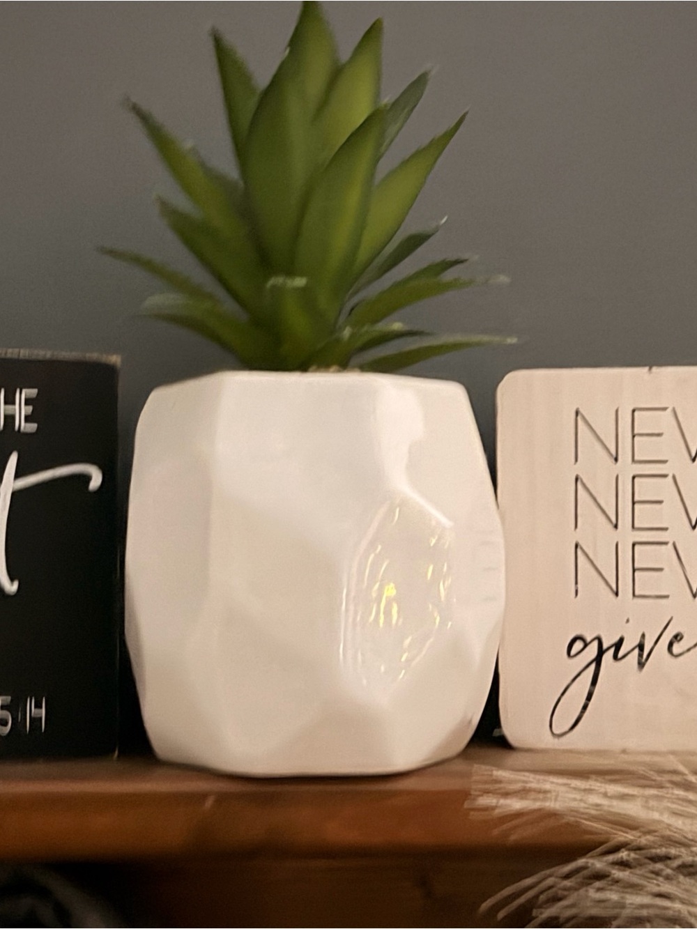 White Faceted Ceramic Planter with Faux Succulent - Home Accents